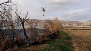 Incendio de cañas y matorral en ambas orillas del río Segura, en la pedanía de Moharque (Moratalla)